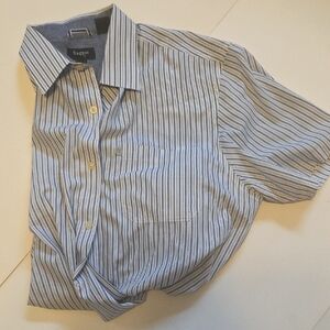 Haggar Men's Light Blue and White Striped Shirt